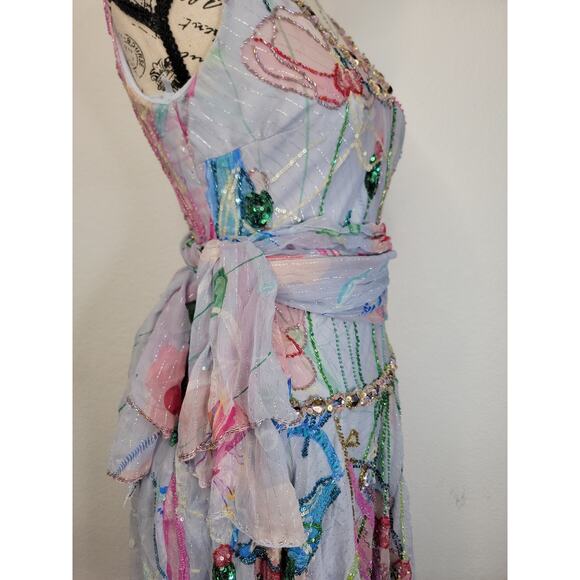 Alberto Makali Silk Beaded Sequin Mini Skater Dress US 4 Drop Waist Fairytale - Picture 8 of 12